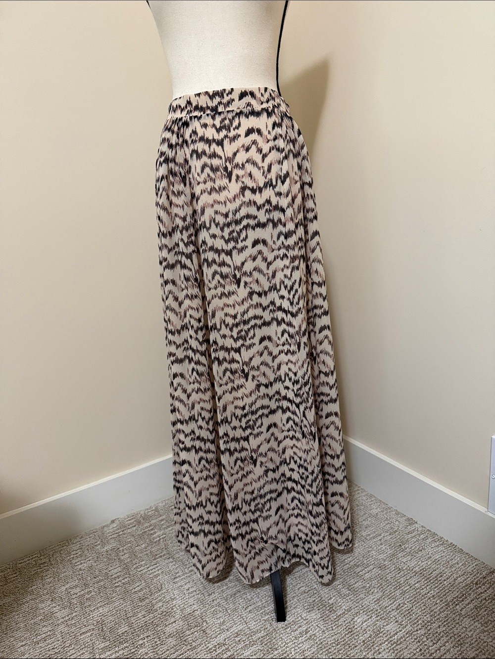 Beige and Black Patterned Maxi Skirt